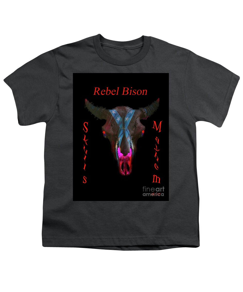 Bison Youth T-Shirt featuring the mixed media Rebel Bison by Mayhem Mediums