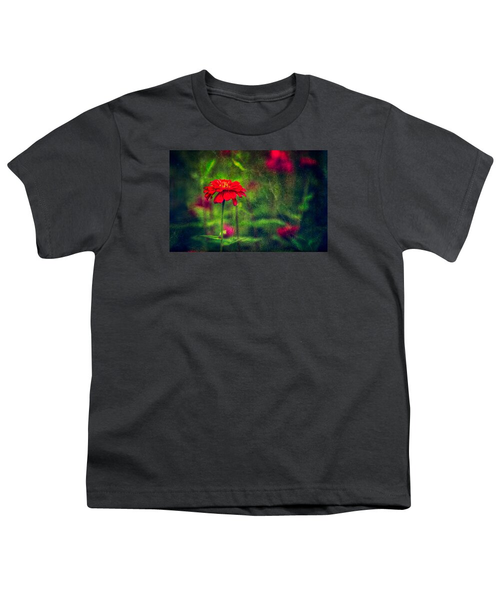 Autumn Flowers Youth T-Shirt featuring the photograph Red Autumn Blossom in Green by Peter V Quenter