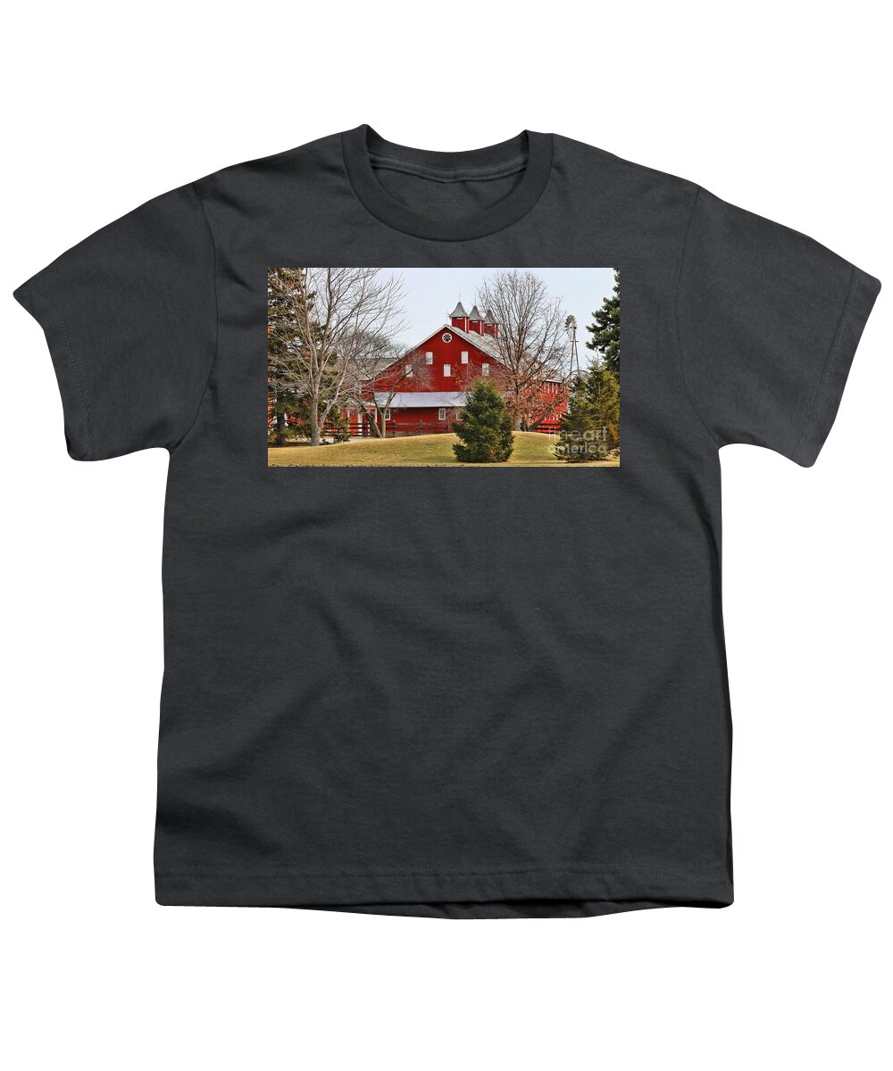 Red Barn Youth T-Shirt featuring the photograph Red Barn and Windmill  5880 by Jack Schultz