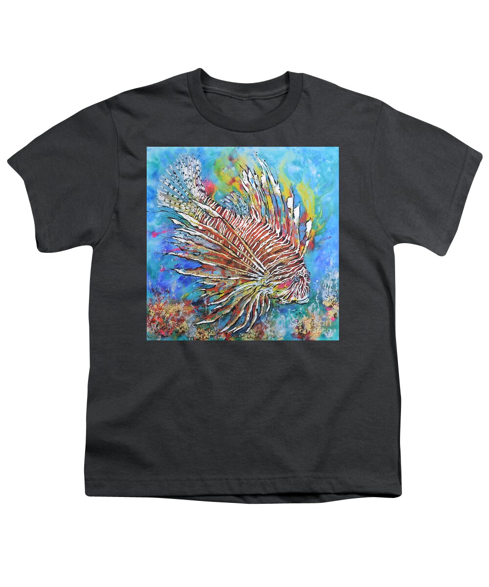 Red Lion-fish Youth T-Shirt featuring the painting Red Lion-fish by Jyotika Shroff