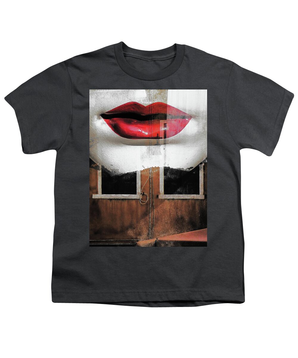 Lips Youth T-Shirt featuring the photograph Red lips and old windows by Gabi Hampe