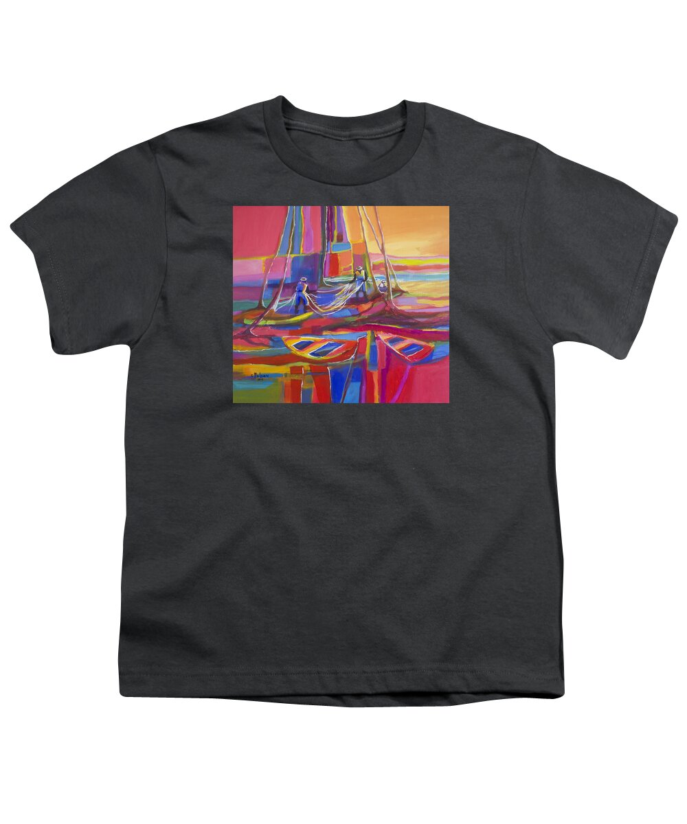 Morning Youth T-Shirt featuring the painting Red Morning Seine by Cynthia McLean