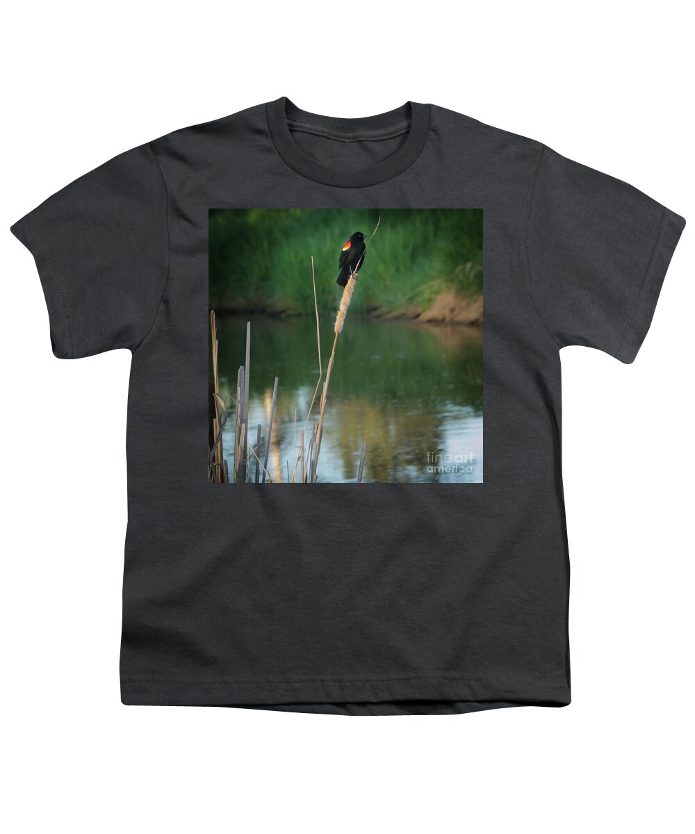 Red-winged Youth T-Shirt featuring the photograph Red Winged Blackbird by Robert Bales