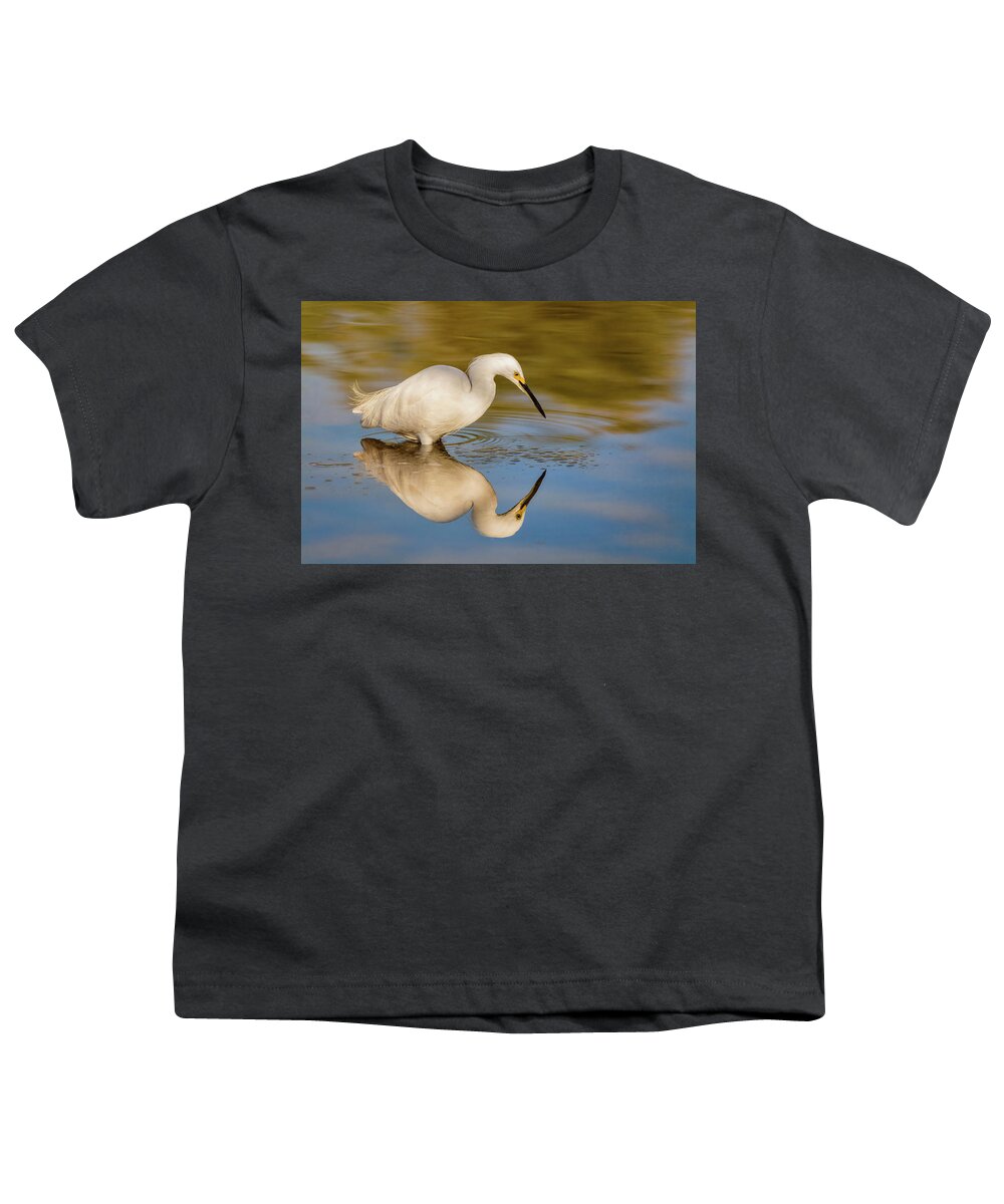 Snowy Egret Youth T-Shirt featuring the photograph Reflections of a Snowy Egret by Saija Lehtonen