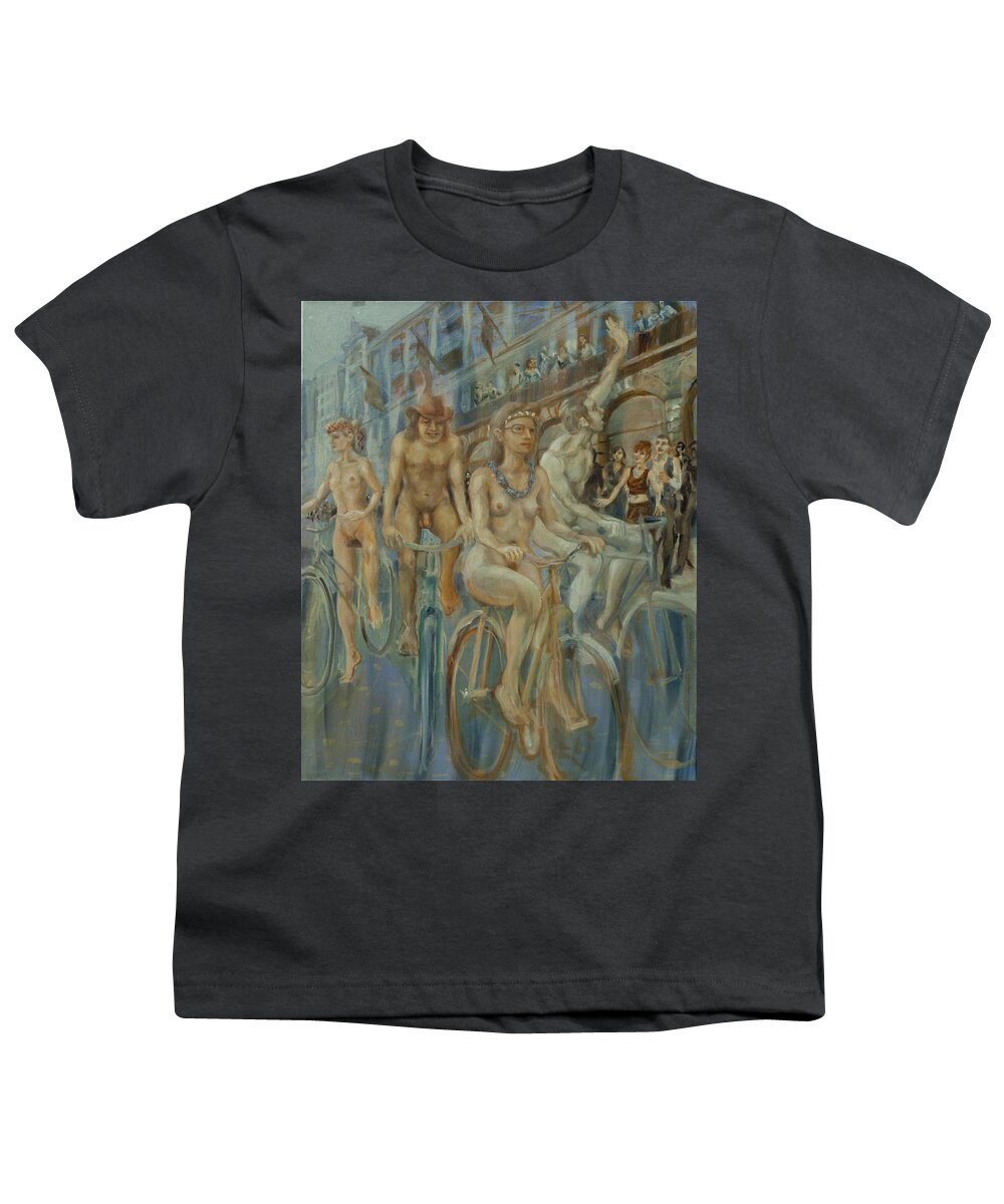 Nudes Youth T-Shirt featuring the painting Riding passed Le Meridien in June by Peregrine Roskilly