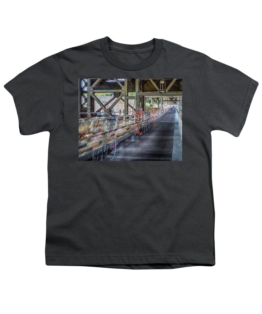 Marsupial Bridge Youth T-Shirt featuring the photograph RiverWest24 Bike Train by Kristine Hinrichs