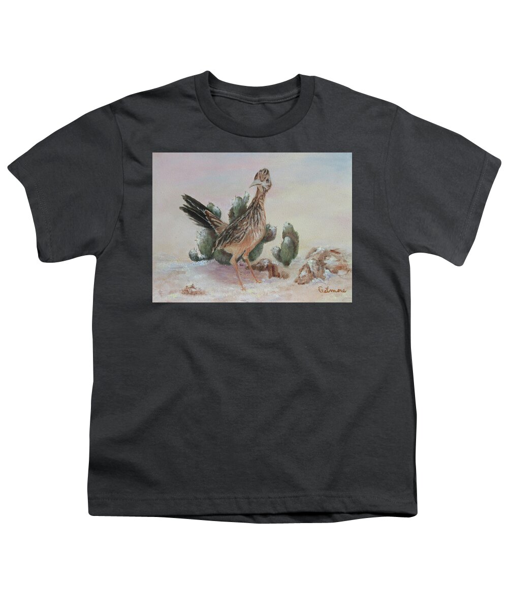 Nature Youth T-Shirt featuring the painting Roadrunner in Snow by Roseann Gilmore