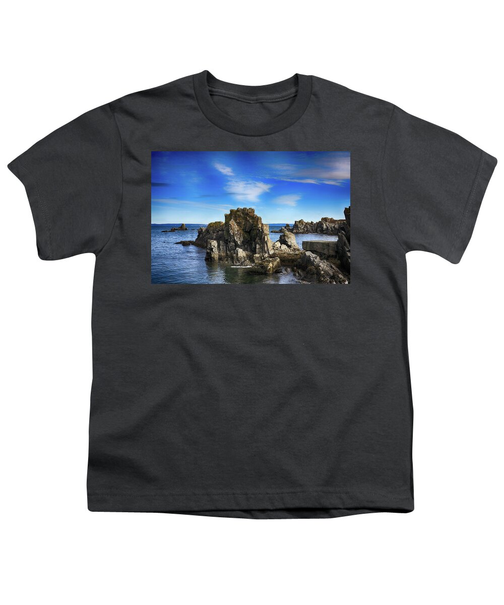 Rocks Youth T-Shirt featuring the photograph Rocks, Water and Sky by Tatiana Travelways