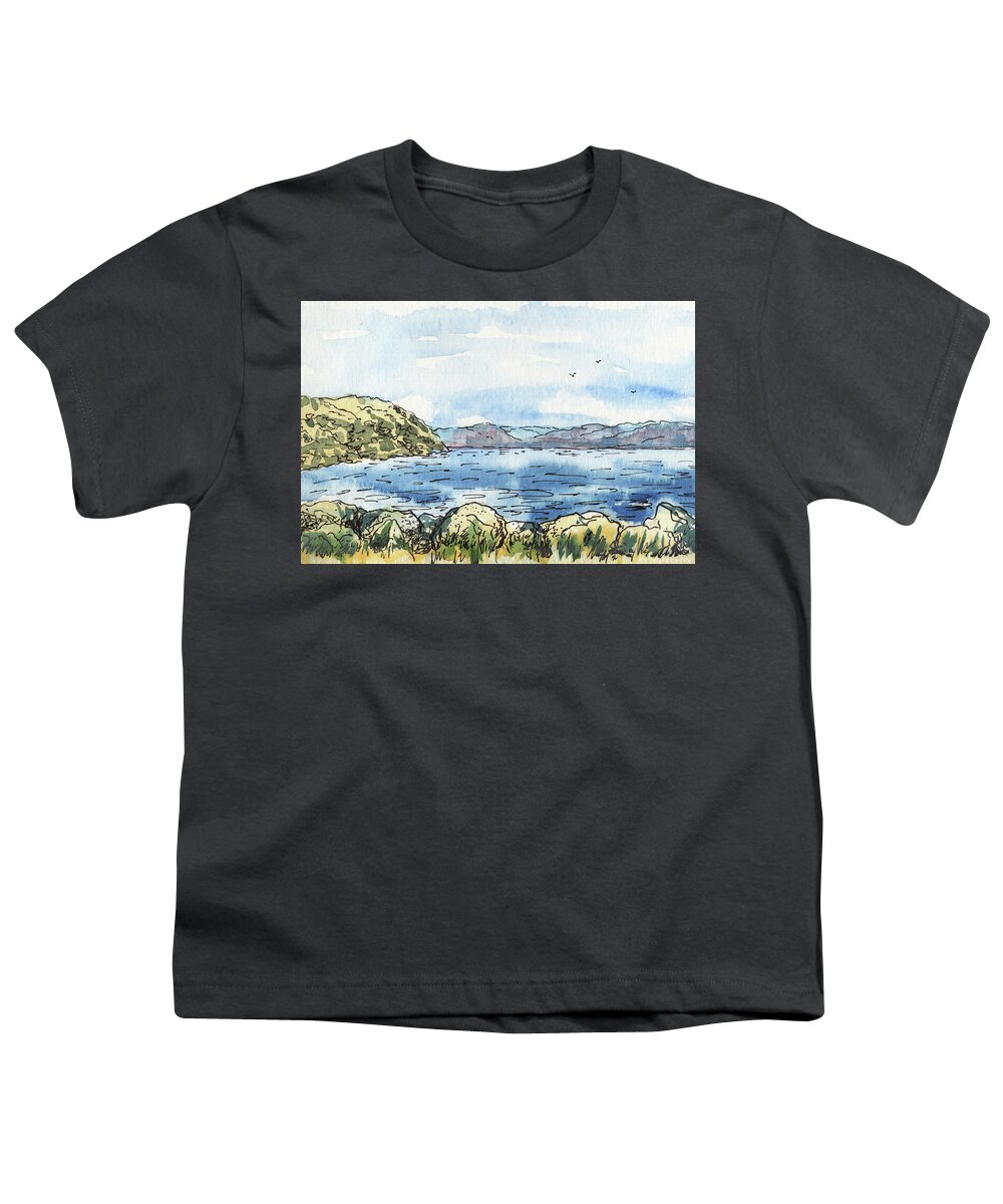 Seascape Youth T-Shirt featuring the painting Rocky Shore Of The Bay by Irina Sztukowski