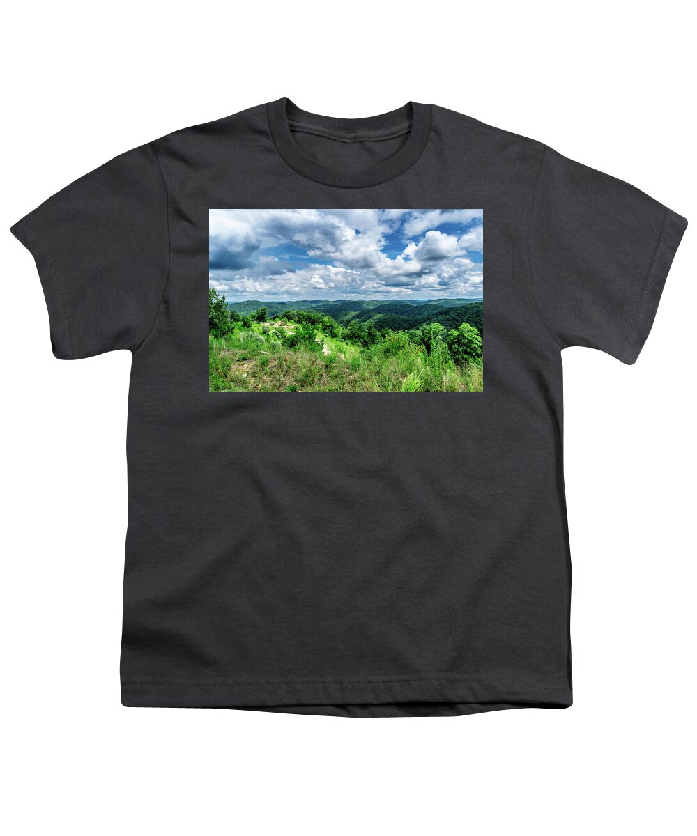 Eastern Ky Youth T-Shirt featuring the photograph Rolling hills and Puffy Clouds by Lester Plank