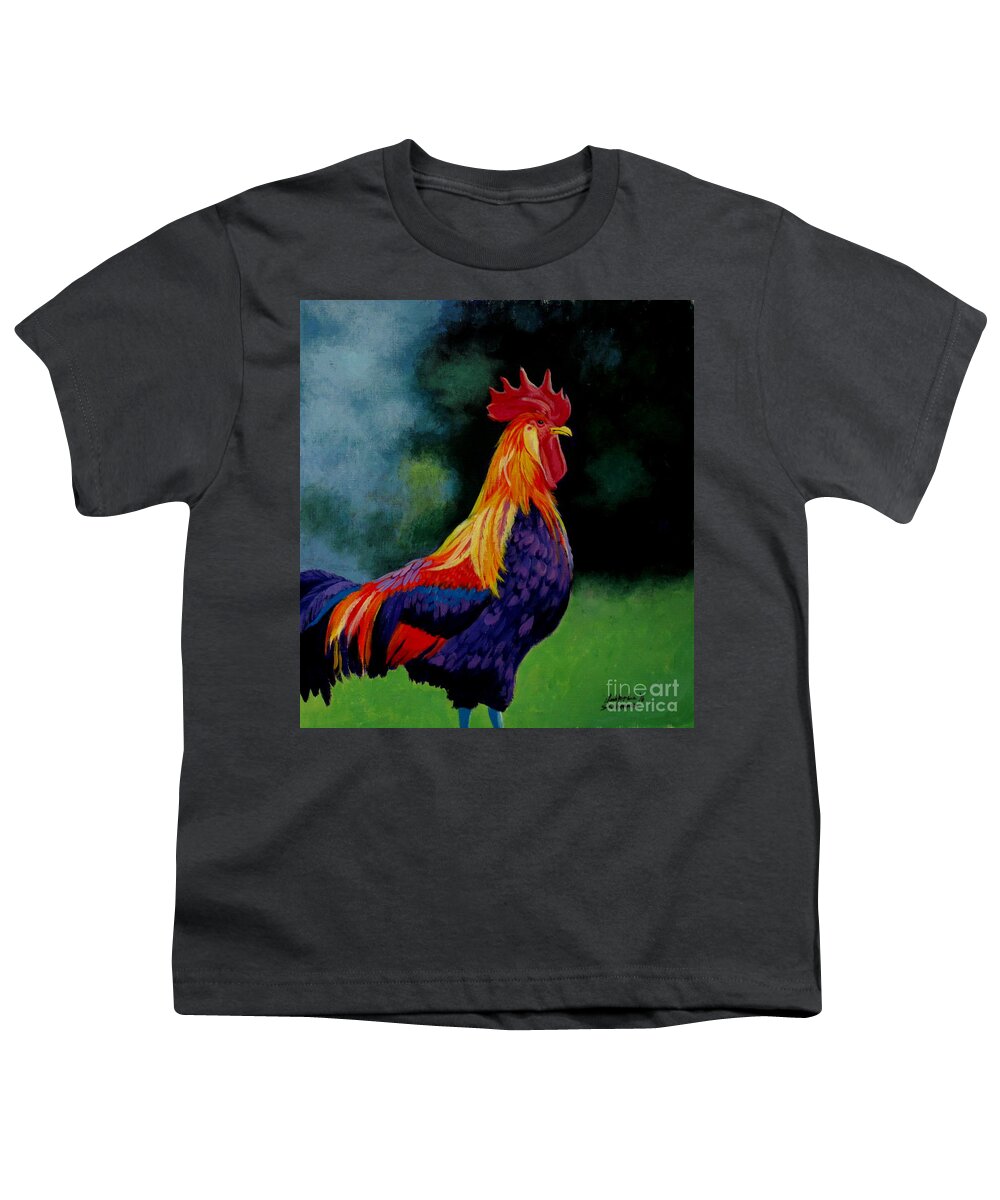 Rooster Youth T-Shirt featuring the painting Rooster by Christopher Shellhammer