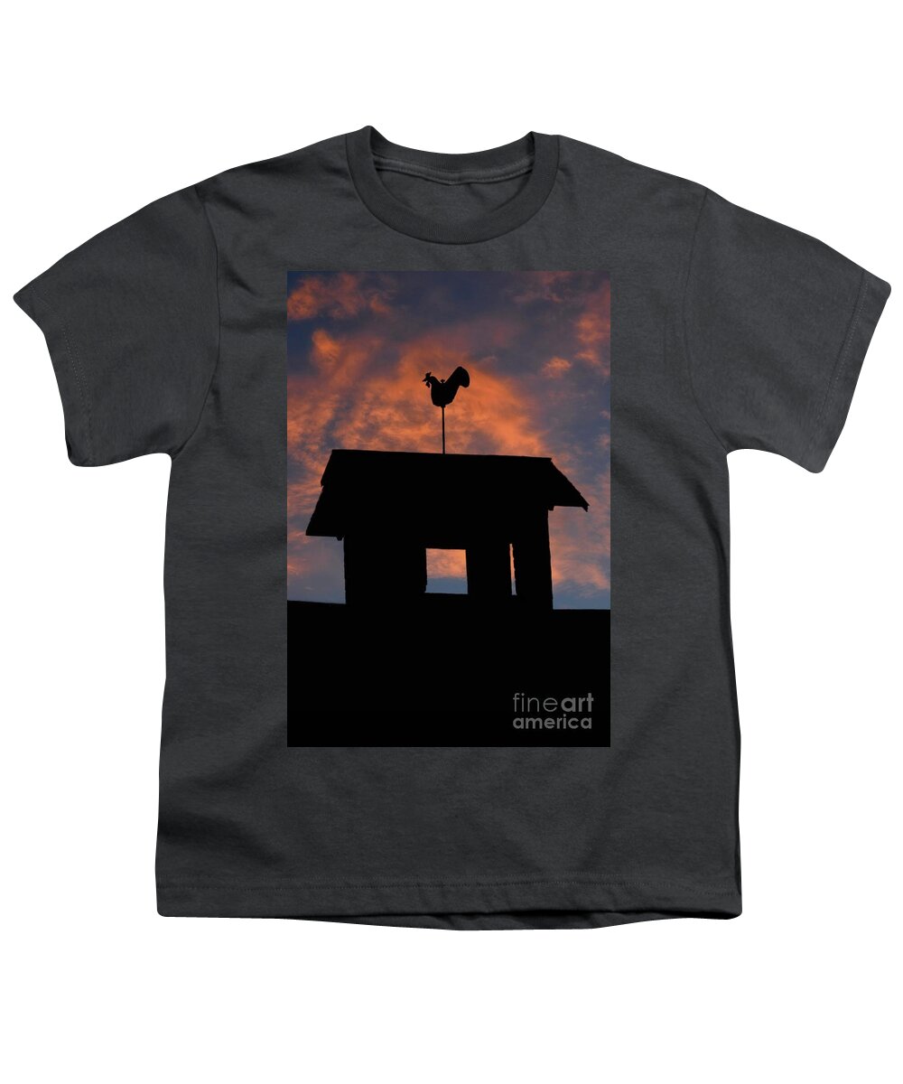 Rooster Youth T-Shirt featuring the photograph Rooster Weather Vane Silhouette by Henry Kowalski