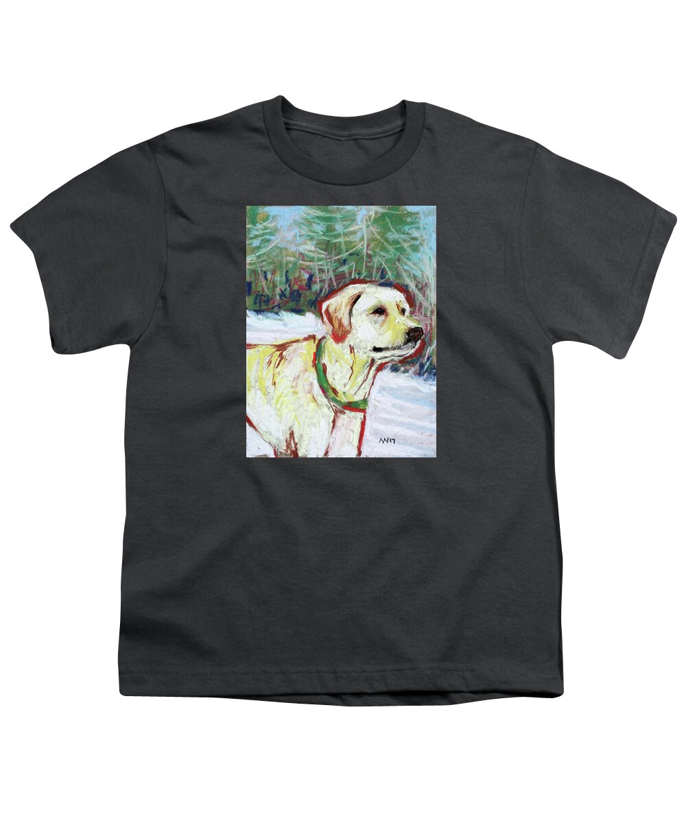 Yellow Lab Youth T-Shirt featuring the pastel Rudy by AnneMarie Welsh