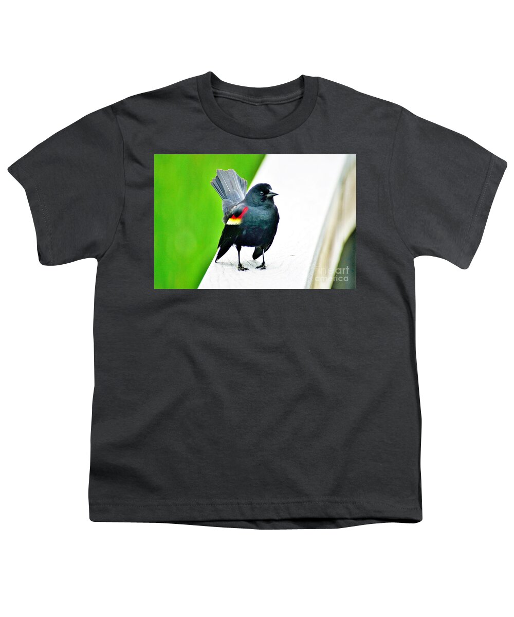 Red Winged Blackbird Youth T-Shirt featuring the photograph Ruffled and Determined by Merle Grenz