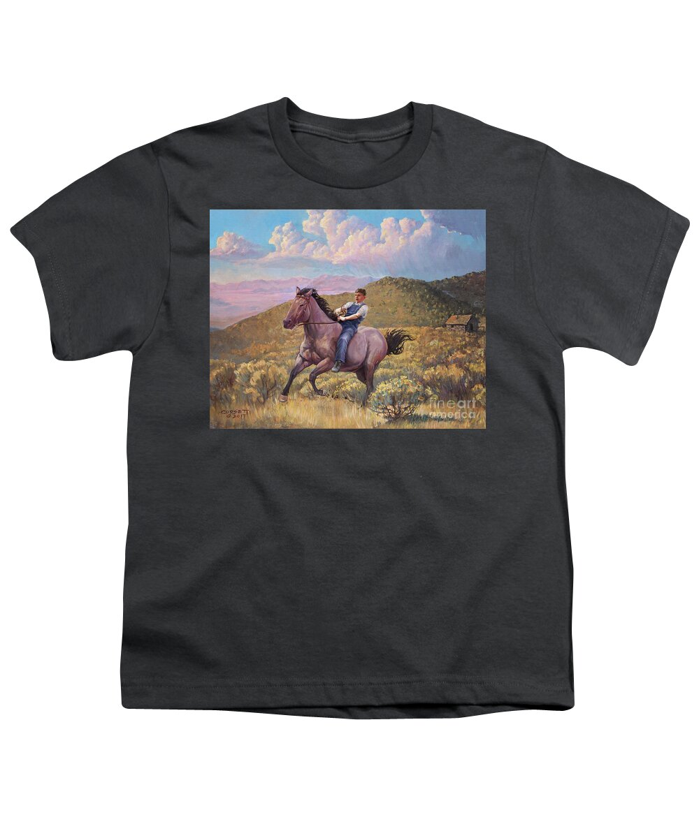 Wall Art Youth T-Shirt featuring the mixed media Runaway Roan by Robert Corsetti