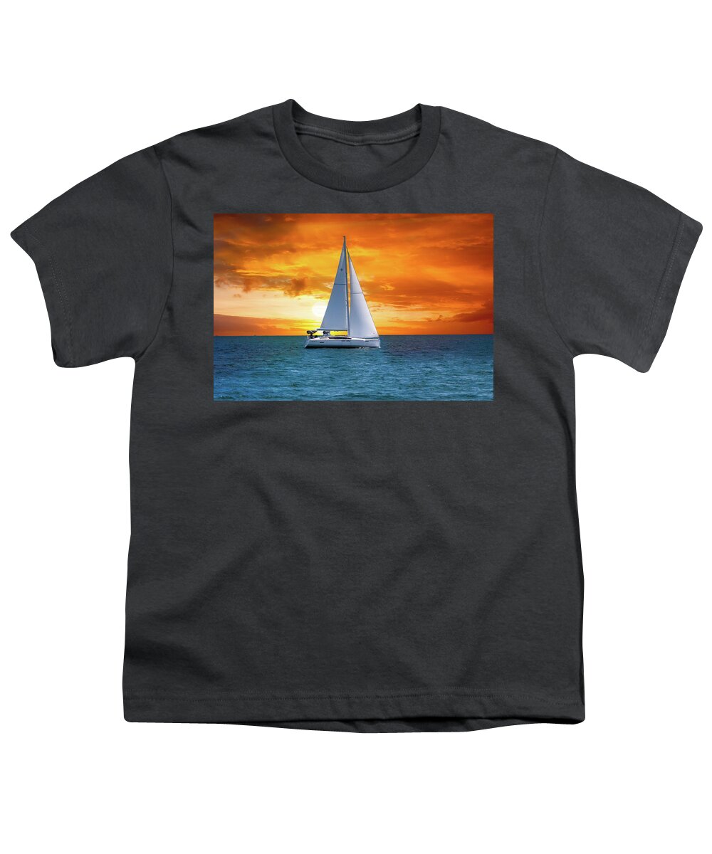 Sailing Youth T-Shirt featuring the photograph Sail Boat by Thomas Woolworth