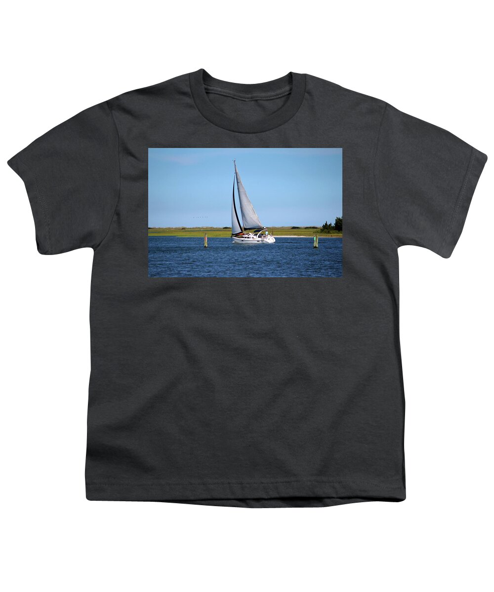 Boat Youth T-Shirt featuring the photograph Sailing At Masonboro Island by Cynthia Guinn