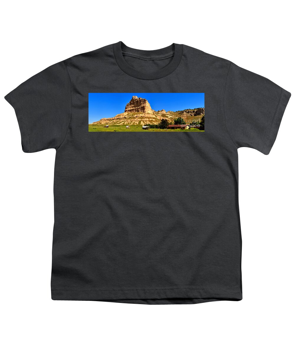 Scotts Bluff Youth T-Shirt featuring the photograph Scotts Bluff National Panoramic Landscape by Adam Jewell
