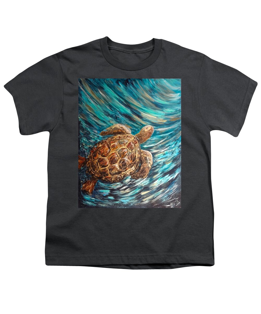 Sea Youth T-Shirt featuring the painting Sea Turtle Wave Guam by Michelle Pier