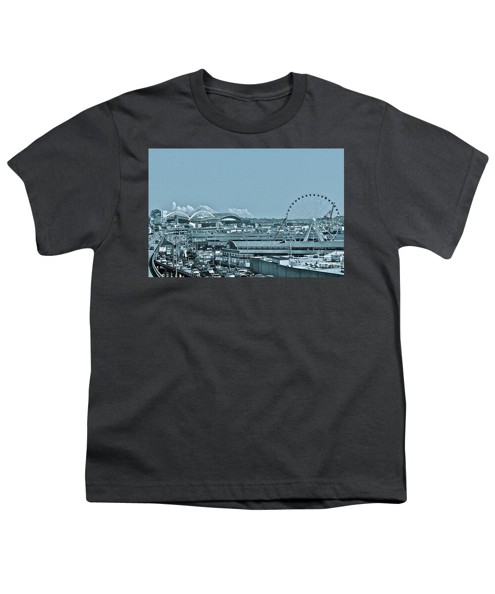 Seattle Youth T-Shirt featuring the photograph Seattle Cyan by Linda Bianic