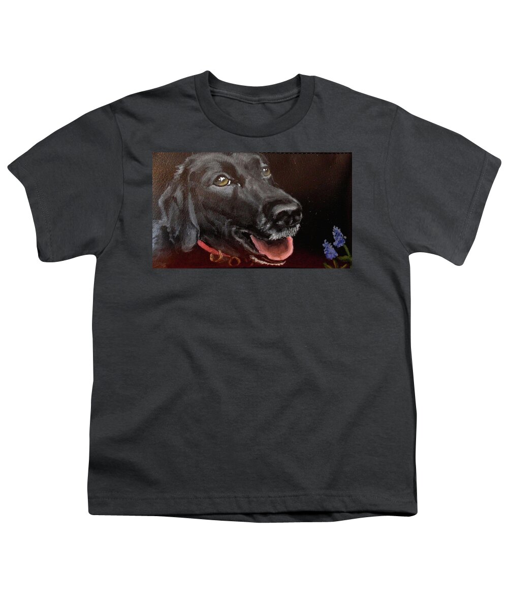 Black Lab Youth T-Shirt featuring the painting Shadow Good Boy by Carol Russell