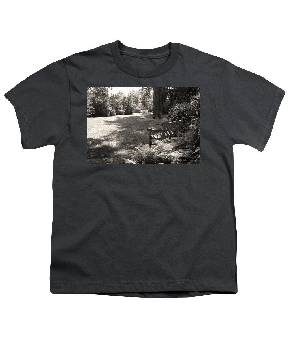 Shady Youth T-Shirt featuring the photograph Shady Bench by Gordon Beck