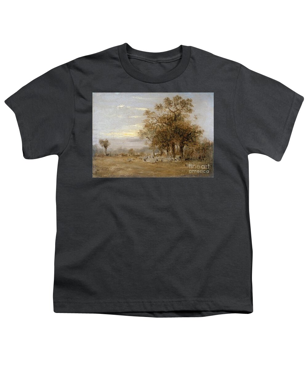 John Linnell - Sheep Grazing 1835 Youth T-Shirt featuring the painting Sheep Grazing by MotionAge Designs