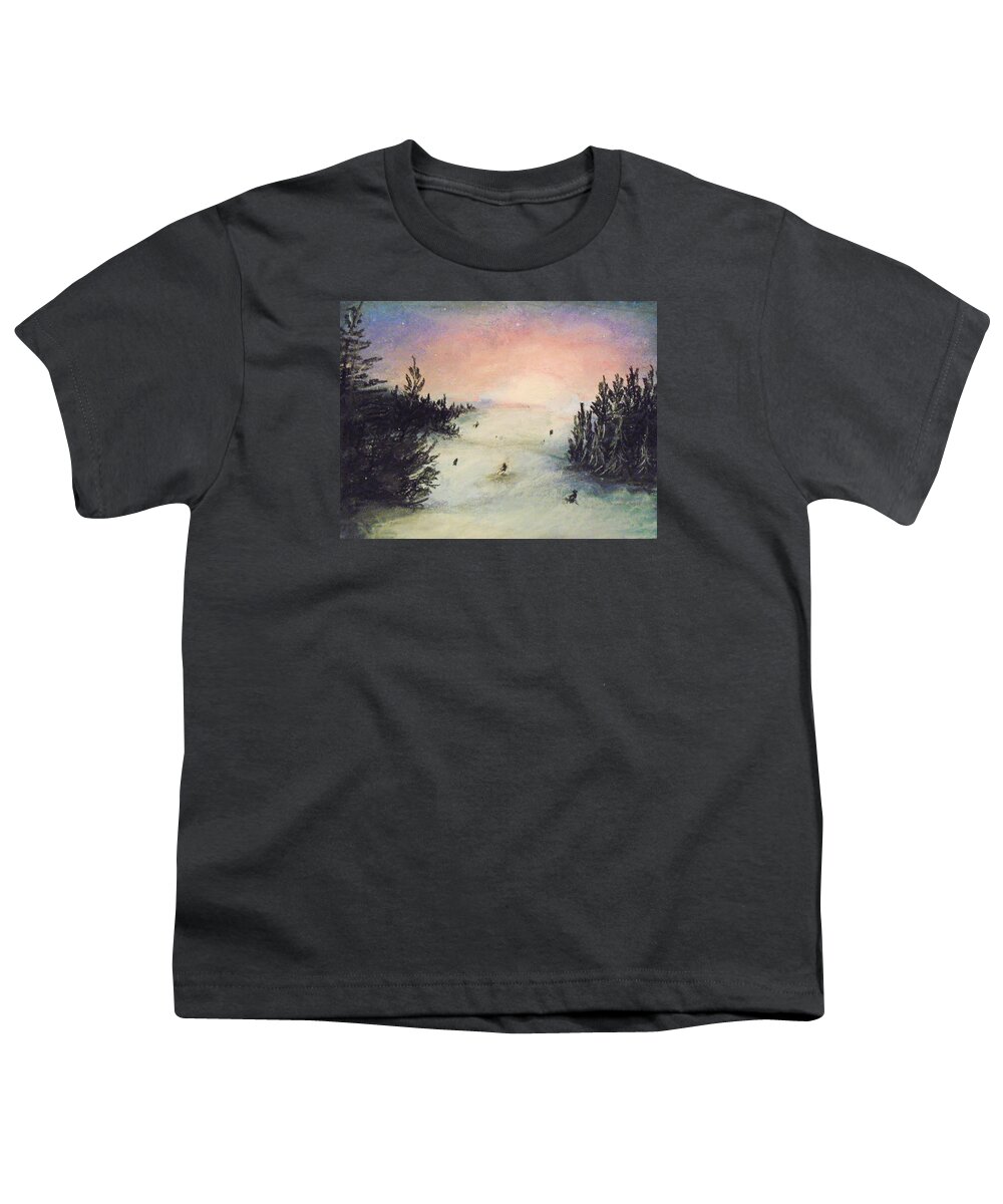 Ski Youth T-Shirt featuring the painting Ski Glisten by Jen Shearer