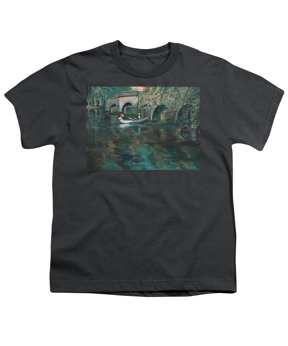 River Youth T-Shirt featuring the painting Slow Boat - LMJ by Ruth Kamenev