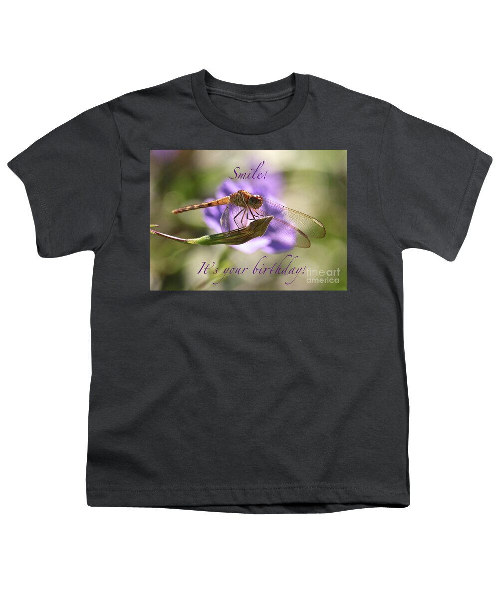 Dragonfly Youth T-Shirt featuring the photograph Smiling Dragonfly Birthday Card by Carol Groenen