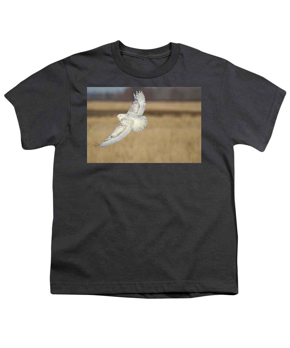 Snowy Owl Youth T-Shirt featuring the photograph Snow Owl Flight 2 by Brook Burling