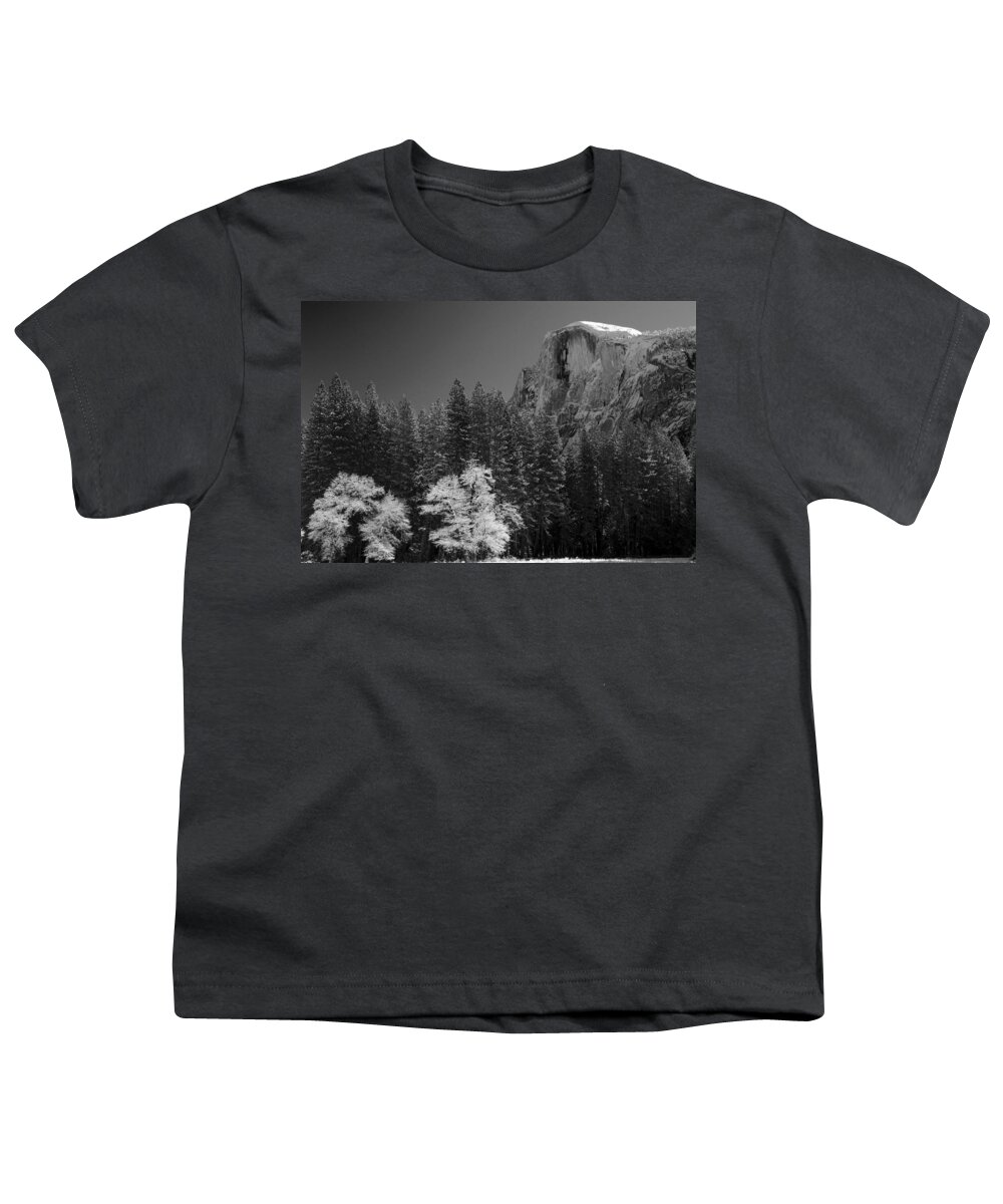 Tree Youth T-Shirt featuring the photograph Snowcapped Half Dome Yosemite National Park by Lawrence Knutsson