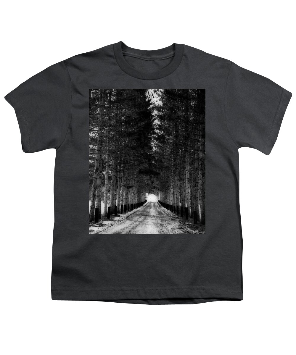 Snowy Trail To Winter Youth T-Shirt featuring the photograph SnowyTrail to Winter by Femina Photo Art By Maggie