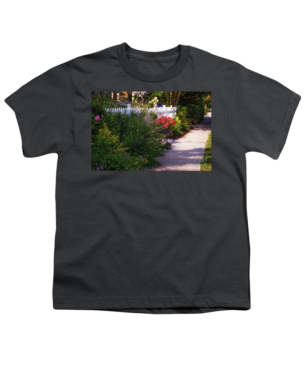 White Picket Fence Youth T-Shirt featuring the photograph Southern Flower Picket Fence by Dale Powell