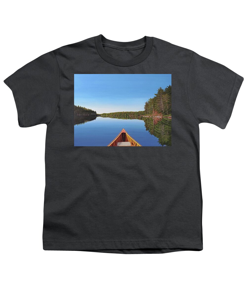 Spider Lake Youth T-Shirt featuring the painting Spider Lake Paddle by Kenneth M Kirsch