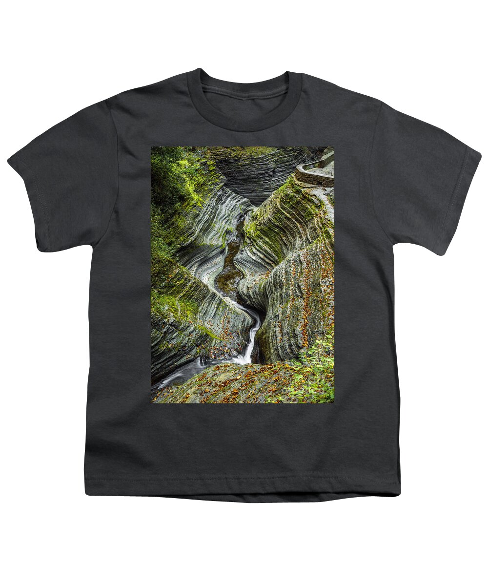 New York Youth T-Shirt featuring the photograph Sprial Tunnel Gorge Near Cavern Cascade by Karen Jorstad