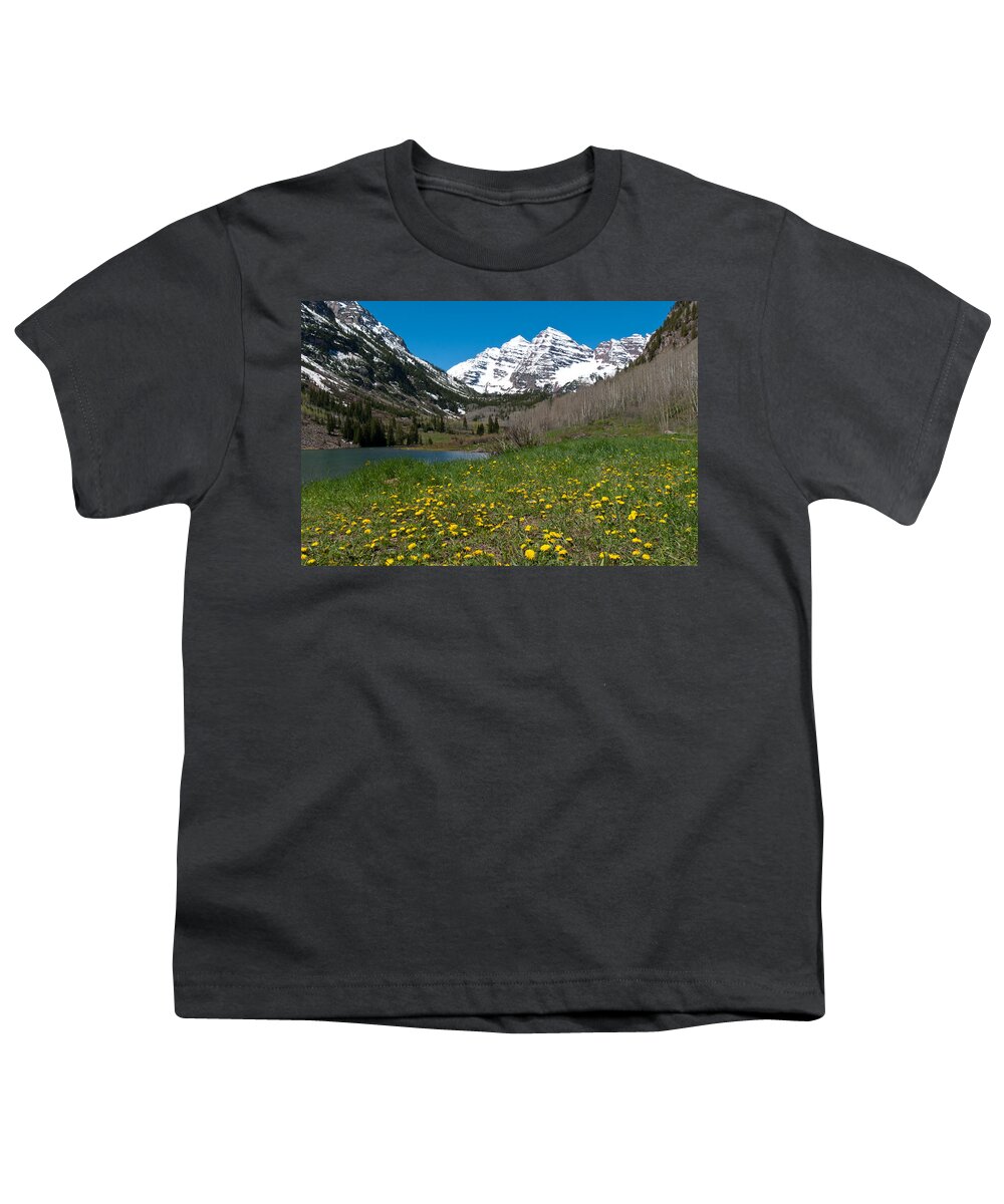 Rocky Mountains Youth T-Shirt featuring the photograph Spring at the Maroon Bells by Cascade Colors