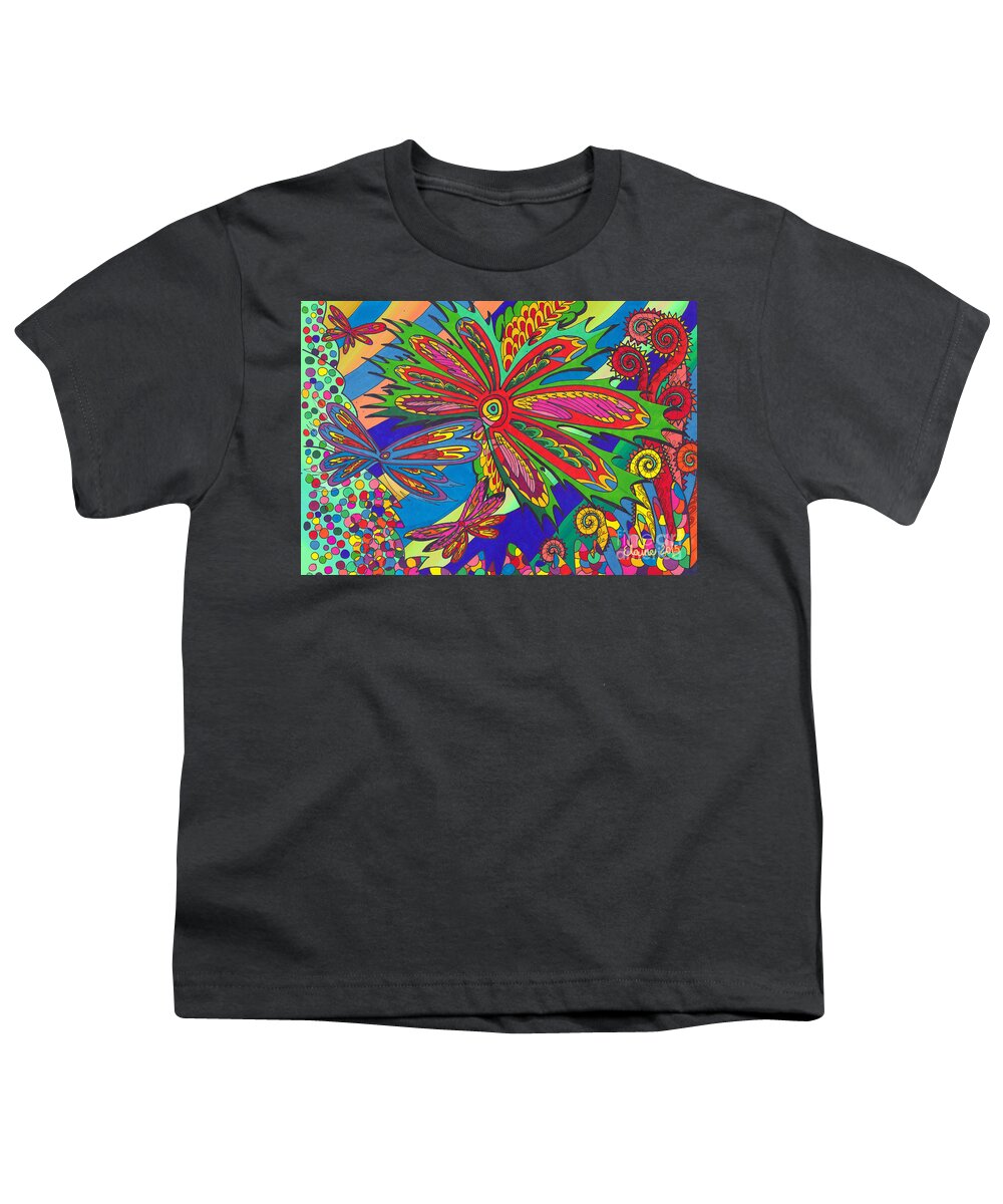 Butterfly Youth T-Shirt featuring the drawing Spring in my head by Elaine Berger