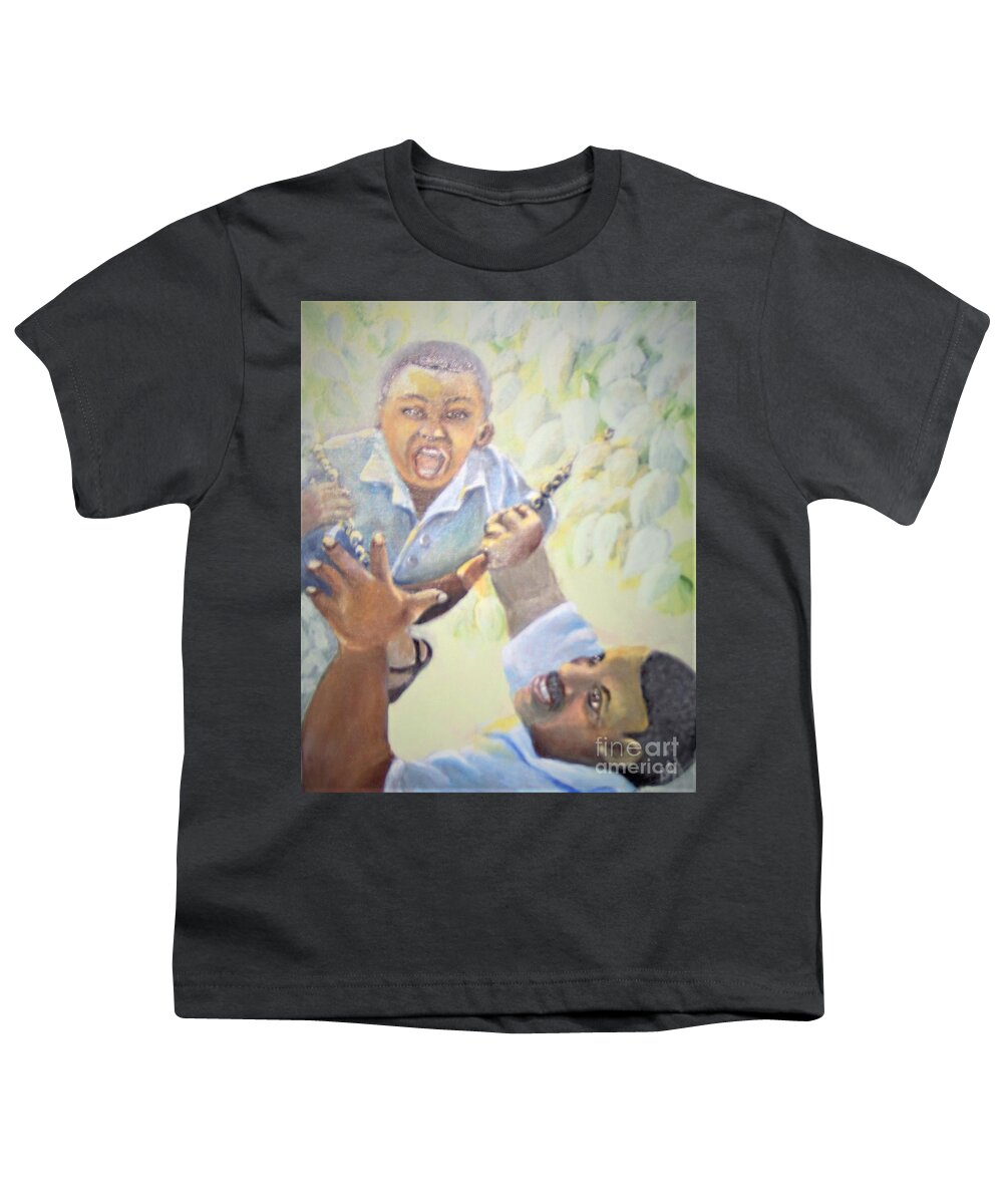 African-american Youth T-Shirt featuring the painting Squeals of Joy by Saundra Johnson