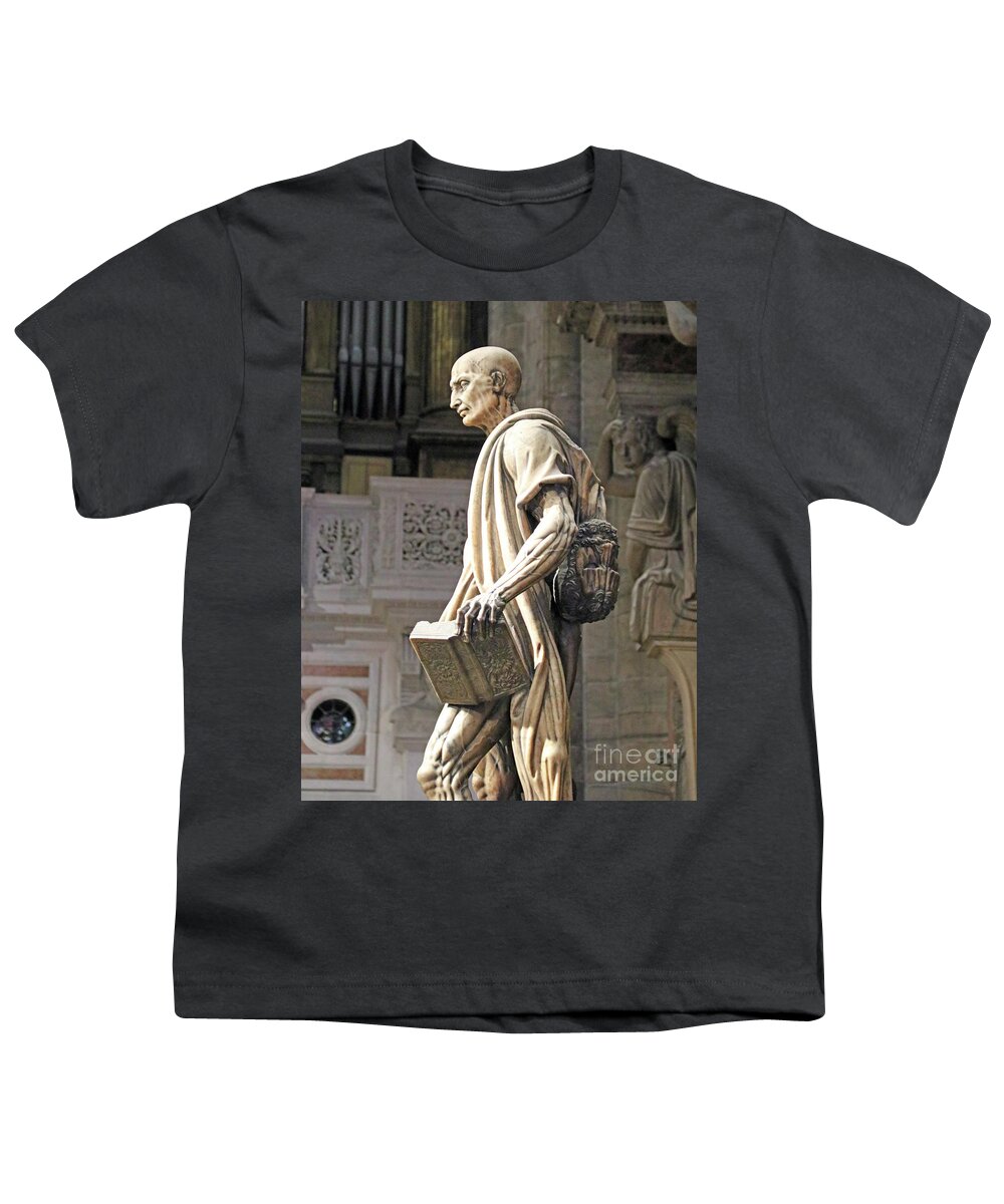 Statue Of St. Bartholomew Youth T-Shirt featuring the photograph St. Bartholomew statue in Duomo, Milan Cathedral 7680 by Jack Schultz