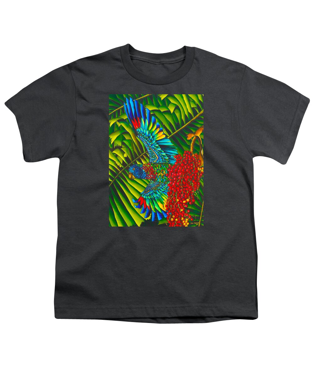 St. Lucia Parrot Youth T-Shirt featuring the painting Amazona Versicolor - Exotic Bird by Daniel Jean-Baptiste