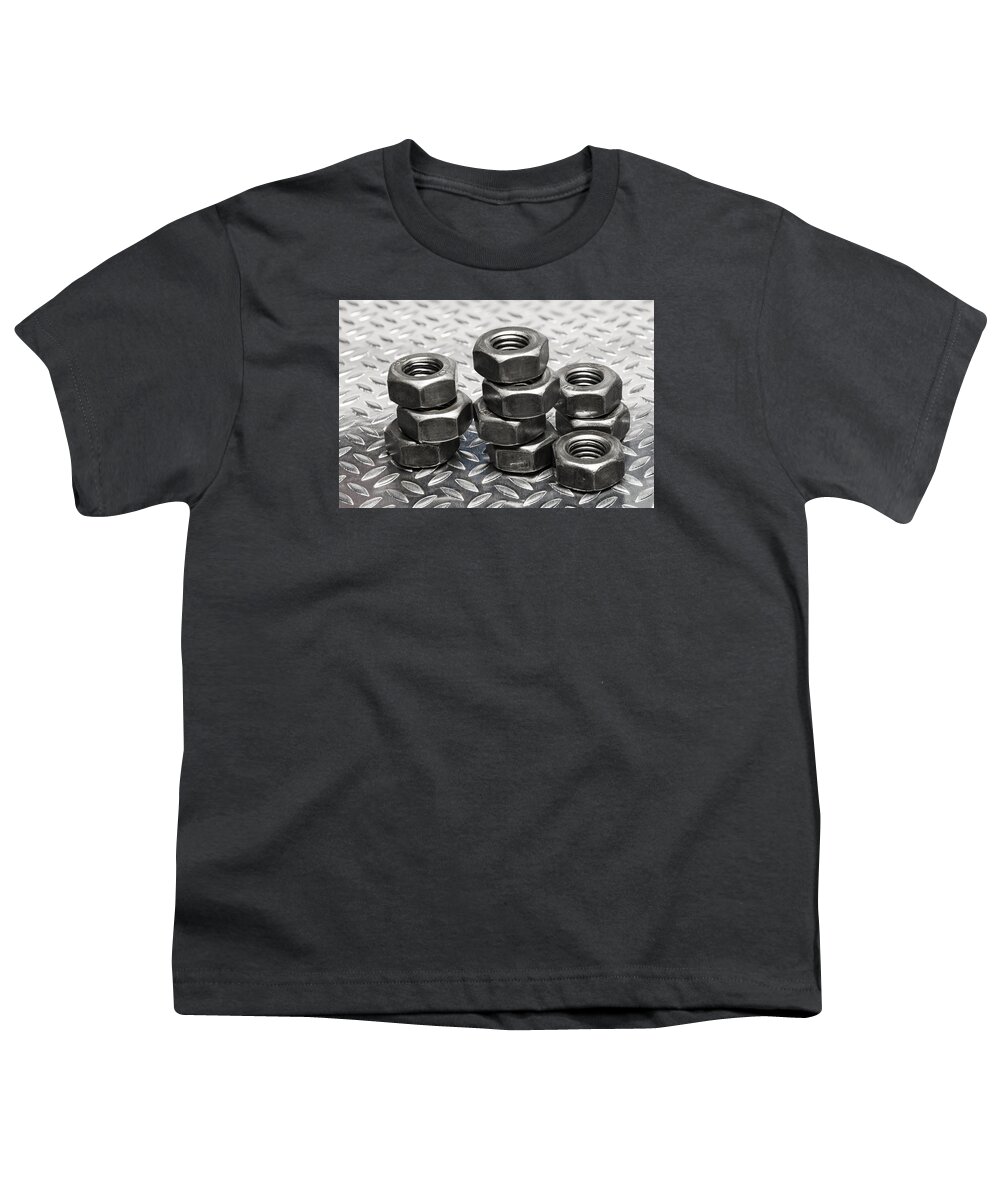 Hardware Youth T-Shirt featuring the photograph Stacks of Metric thread nuts by John Paul Cullen
