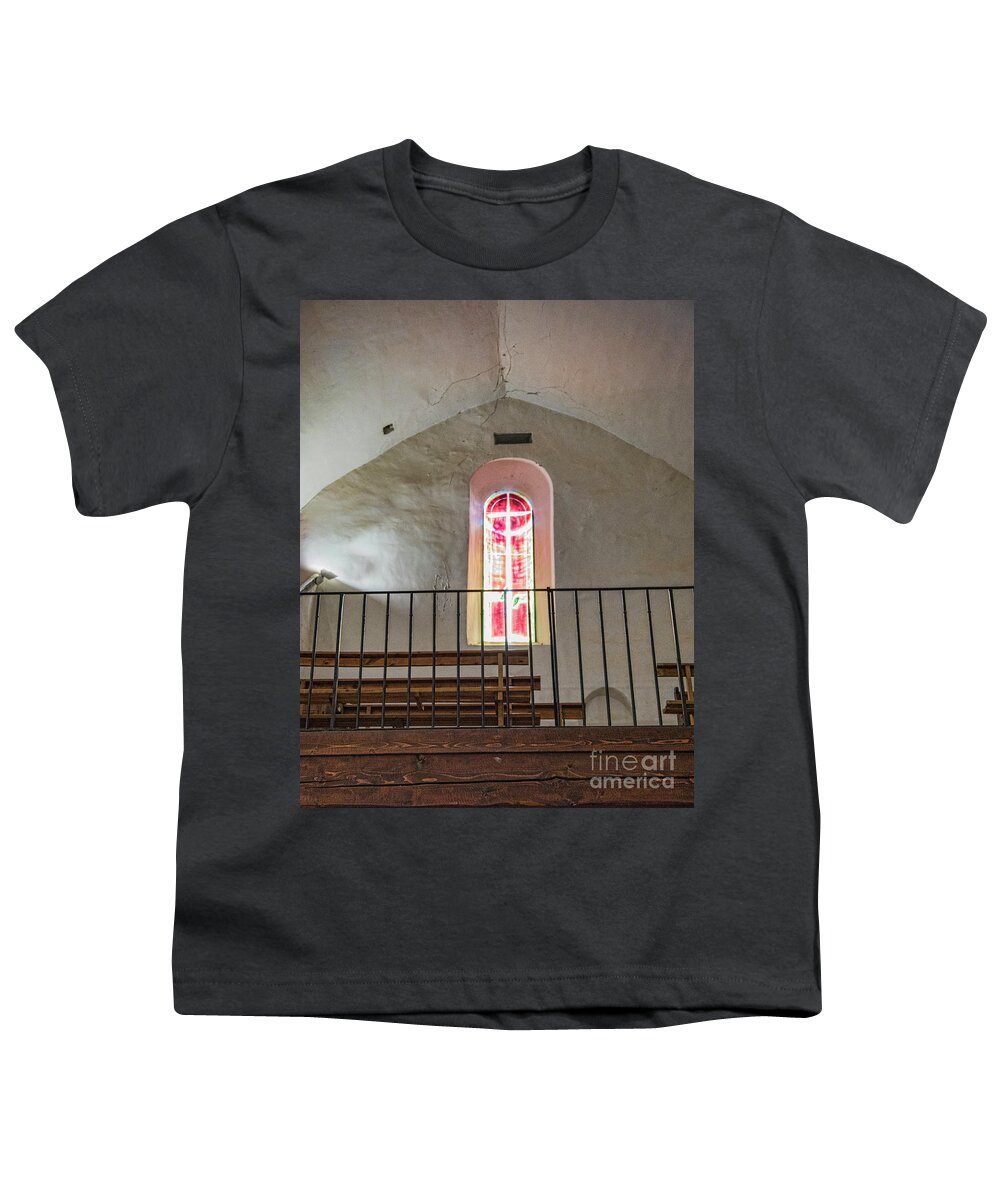 France Youth T-Shirt featuring the photograph Stain Glass Window Church Castelnou by Chuck Kuhn