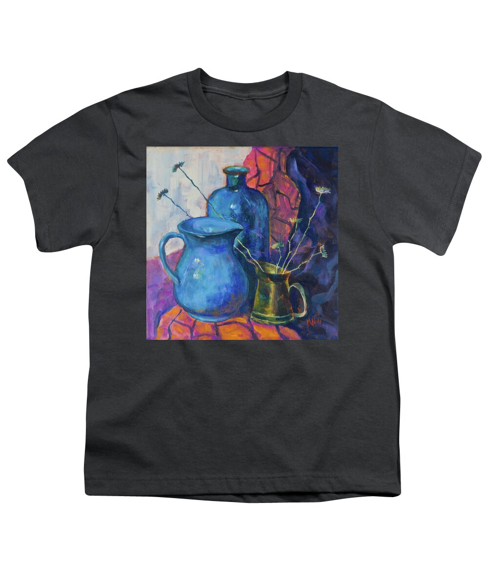 Still Life Youth T-Shirt featuring the painting Still life with a blue bottle and the other subjects by Maxim Komissarchik