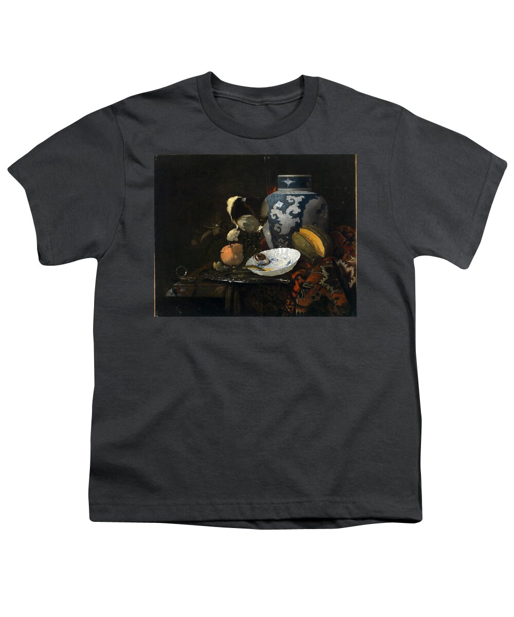 Willem Kalf Youth T-Shirt featuring the painting Still life with ginger pot and porcelain bowl by Willem Kalf