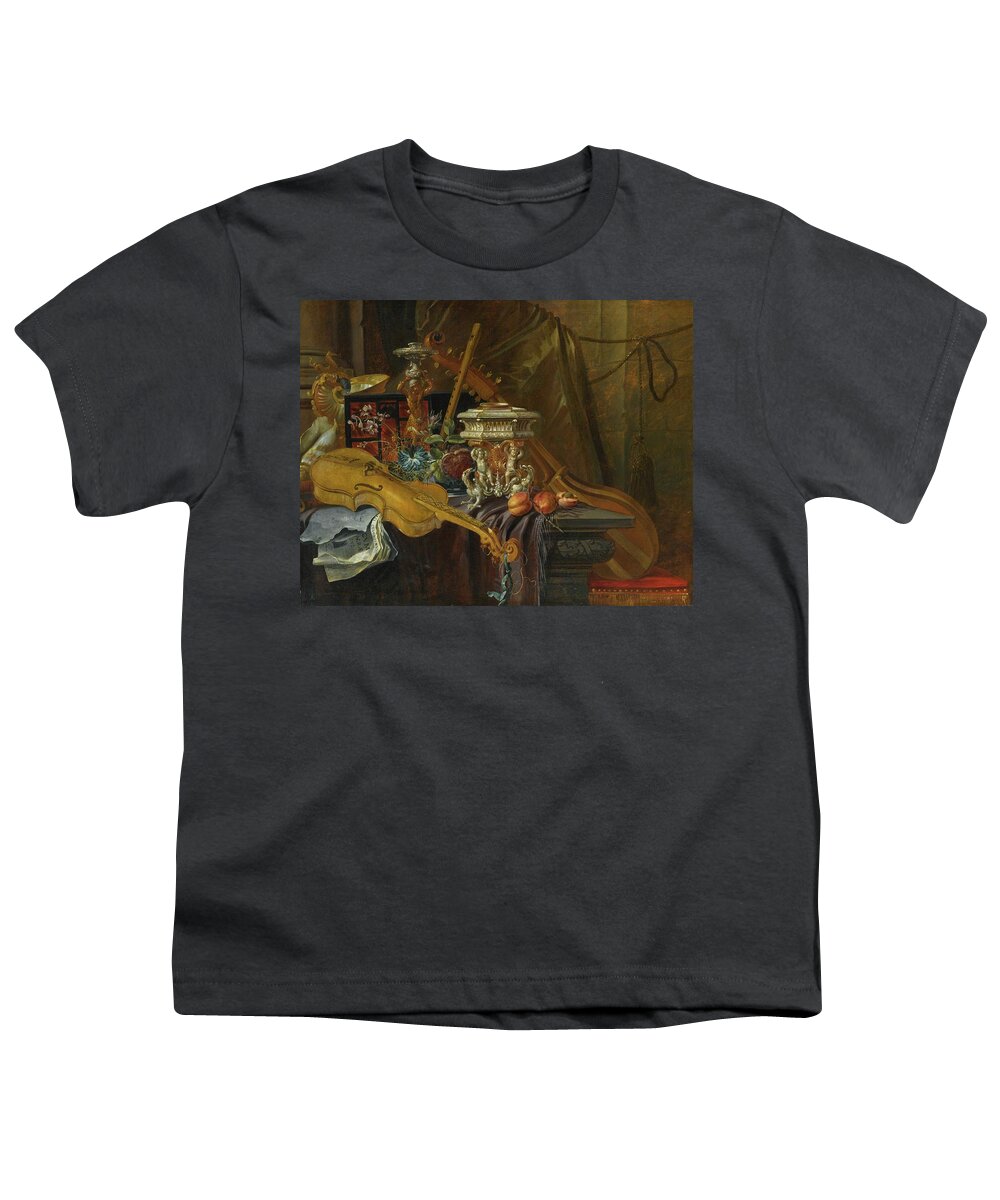 Jean-baptiste Van Moerkercke Still Life With Musical Instruments Youth T-Shirt featuring the painting Still Life With Musical Instruments by Jean Baptiste