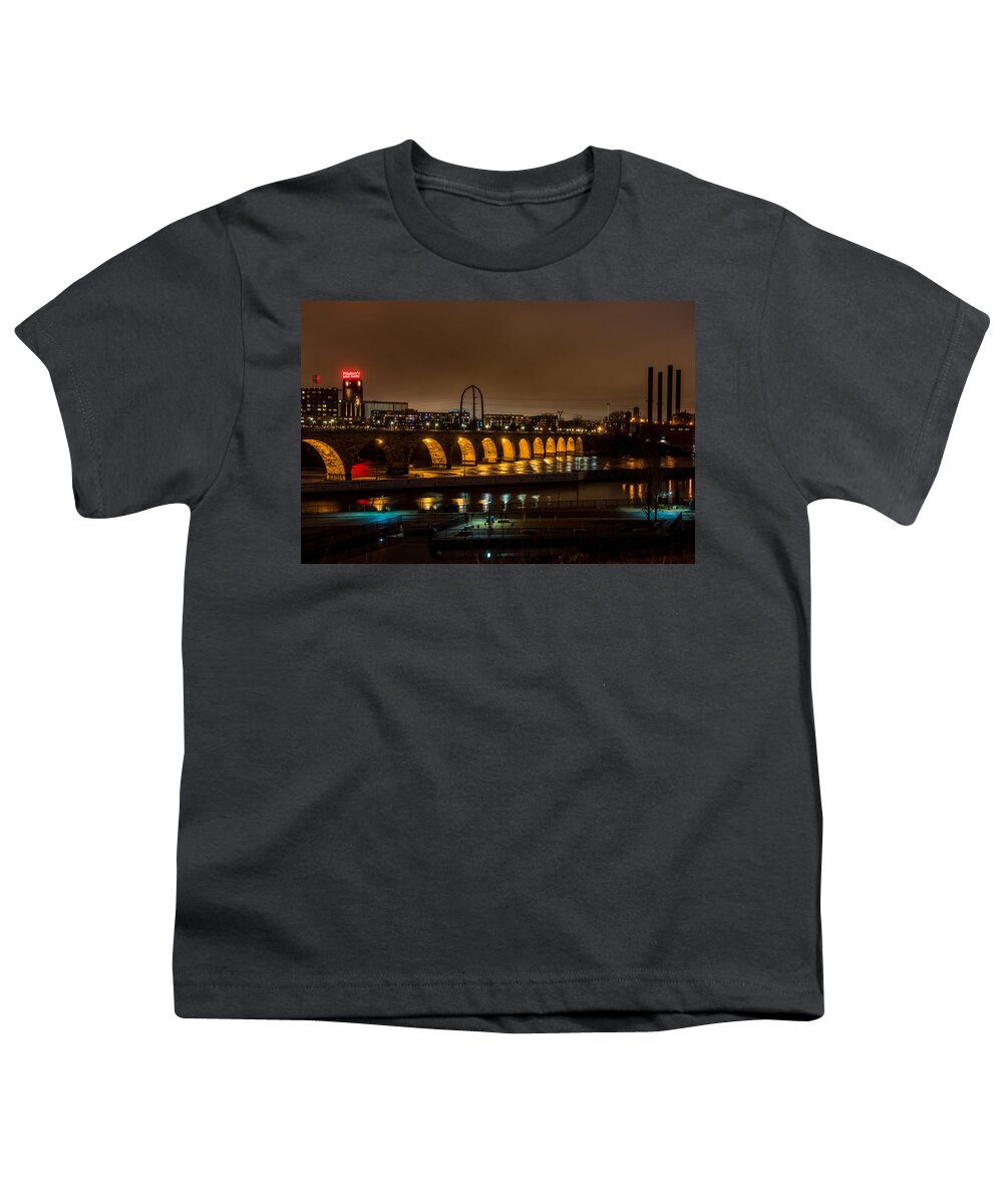 Stone Arch Bridge Youth T-Shirt featuring the photograph Stone Arch Bridge Skyline by Paul Freidlund