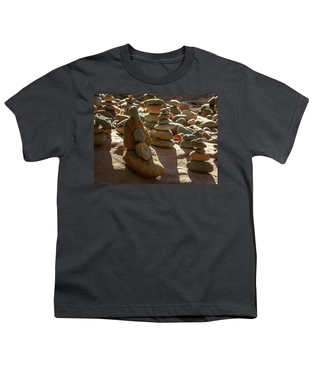 Stones Youth T-Shirt featuring the photograph Stone Cairns 7791-101717-1cr by Tam Ryan