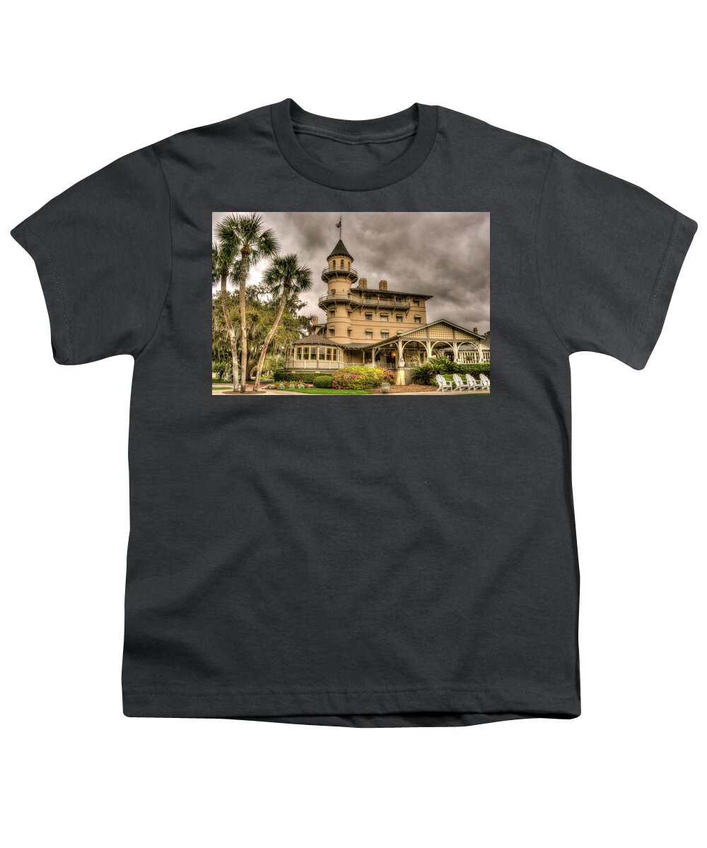 Jekyll Youth T-Shirt featuring the photograph Storm Clouds Over Jekyll Island Club Hotel by Douglas Barnett