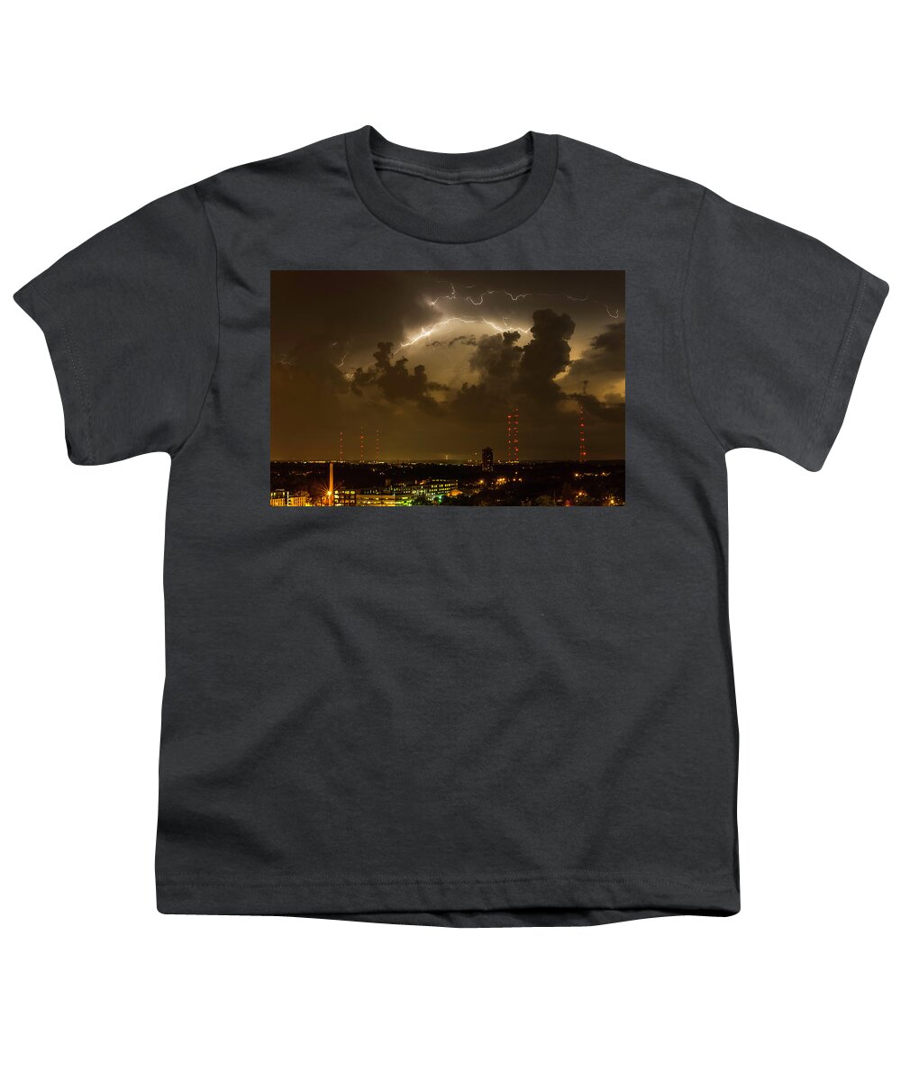 Lightening Youth T-Shirt featuring the photograph Storm over Milwaukee #1 by John Roach